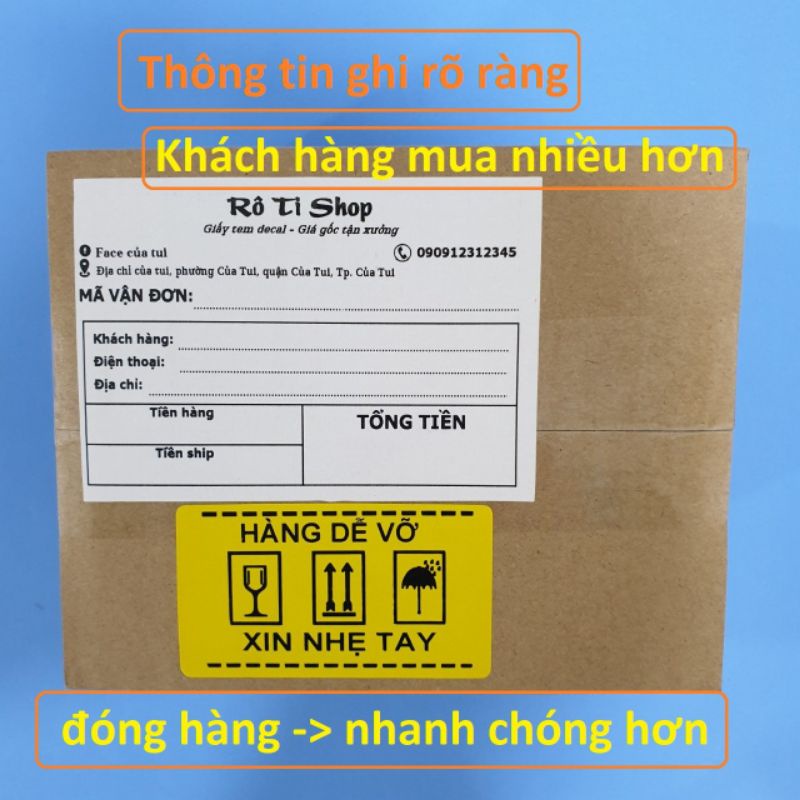 50 Tem hóa đơn in sẵn thông tin của shop kích thước 10x7cm