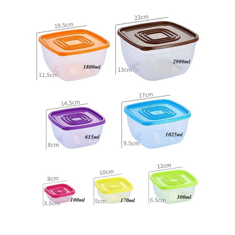 Bộ hộp nhựa 7 màu - hộp đựng thực phẩm 7 món cao cấp