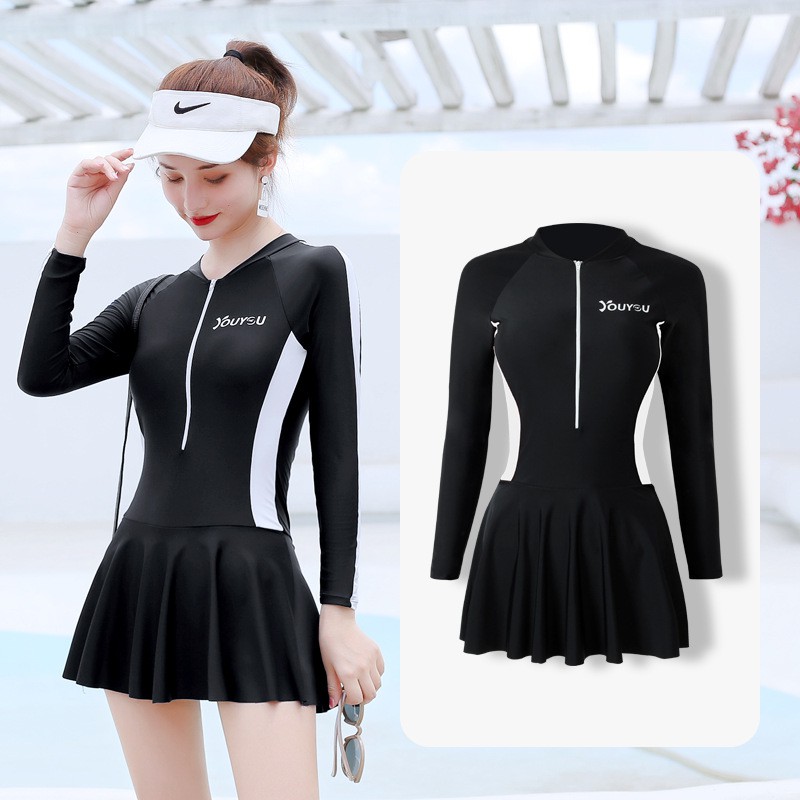 Bikini bộ đồ bơi tắm một mảnh Tay dài váy thời trang kín đáo dễ thương  mới 2021