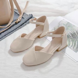 (HÀNG CÓ SẴN) Giày cao gót mũi tròn vingage da mềm 4cm BIG SIZE 33-42