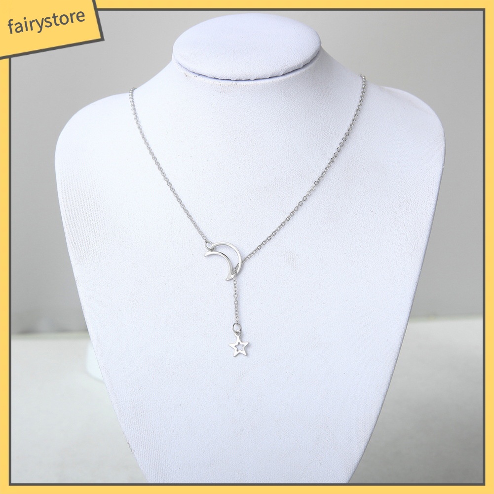 Dây chuyền mặt trăng và ngôi sao năm cánh đơn giản thanh lịch