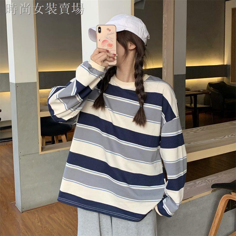 Áo Sweater Mỏng Cổ Tròn Kẻ Sọc Dáng Rộng Thời Trang Mùa Thu 2020 Dành Cho Nữ 11112020