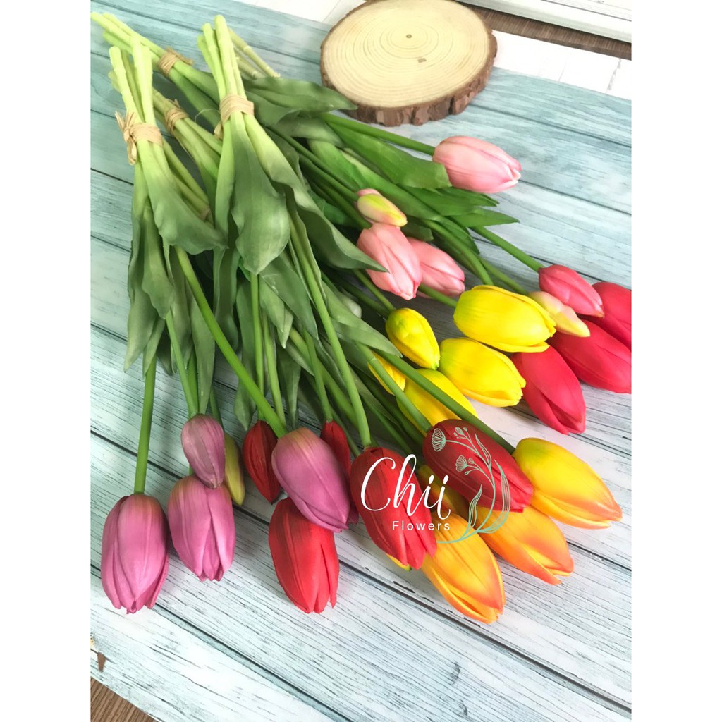 Hoa giả hoa lụa - Bó hoa tulip mới đẹp trang trí nội thất Hà Nội nhập khẩu cao cấp Chiiflower CH59