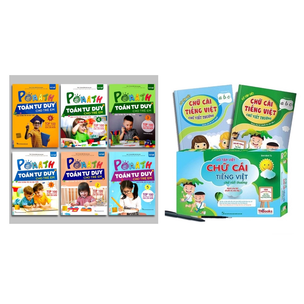 Sách - Combo Trọn Bộ Sách 6 Tập PoMath - Toán Tư Duy Cho Trẻ Em + Vở Tập Viết Chữ Cái Tiếng Việt (MC)