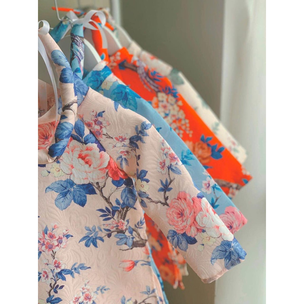 Áo dài gấm trẻ em 🎀FREESHIP🎀 Áo dài gấm hàn dày dặn cho bé gái truyền thống kèm mấn + quần