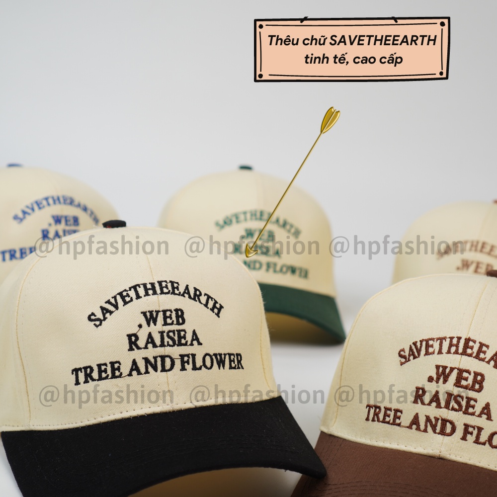 Mũ lưỡi trai ❤️ Nón kết phối màu thêu chữ SAVE THE EARTH chất kaki cao cấp form unisex nam nữ N91 - Happy Style