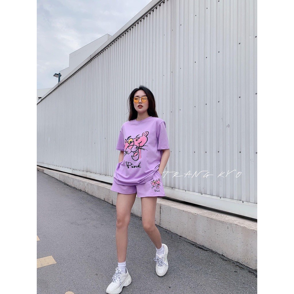 BỘ THUN NỮ MẶC NHÀ CHỮ PINK NHIỀU MÀU IN HÌNH CHÚ BÁO CUTE