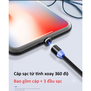 cáp sạc nam châm 3 đầu IP- type c-micro usb dây dù cao cấp