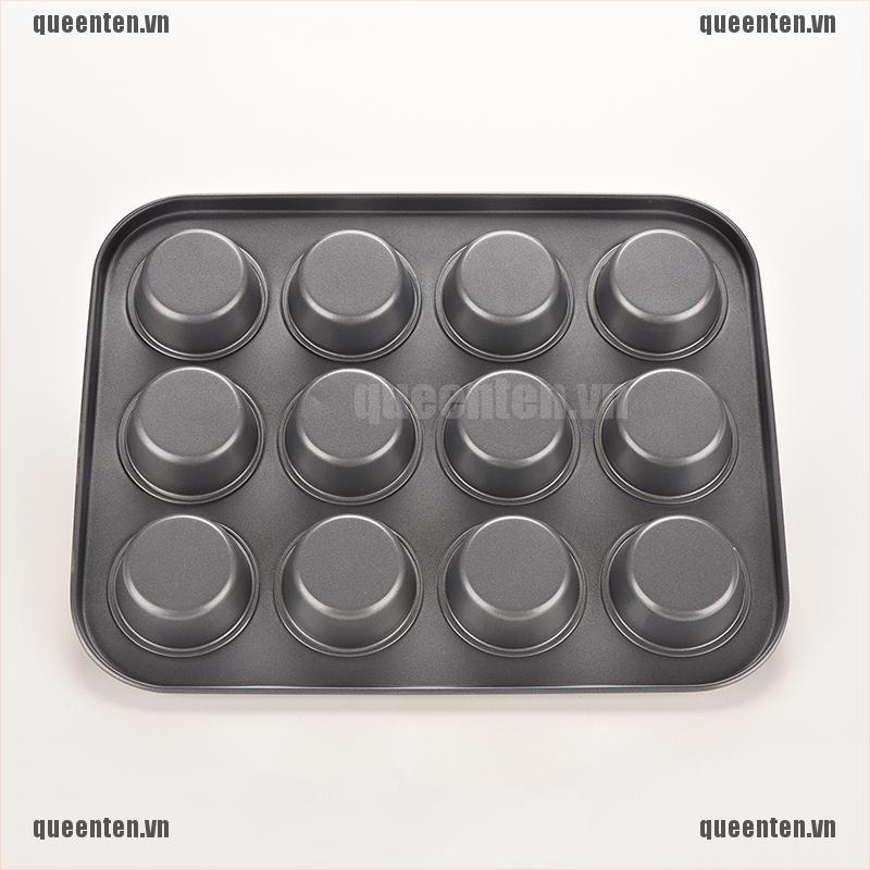 12 Cups Metal Nonstick Cupcake Baking Mold Pan Tray Tin Cakes Pudding Muffin Bun QUVN