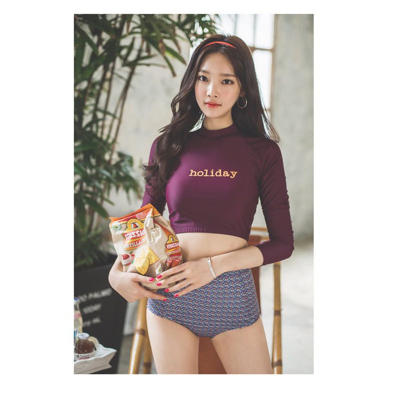 Bộ bơi croptop dài tay dành cho nữ đi biển mã L16