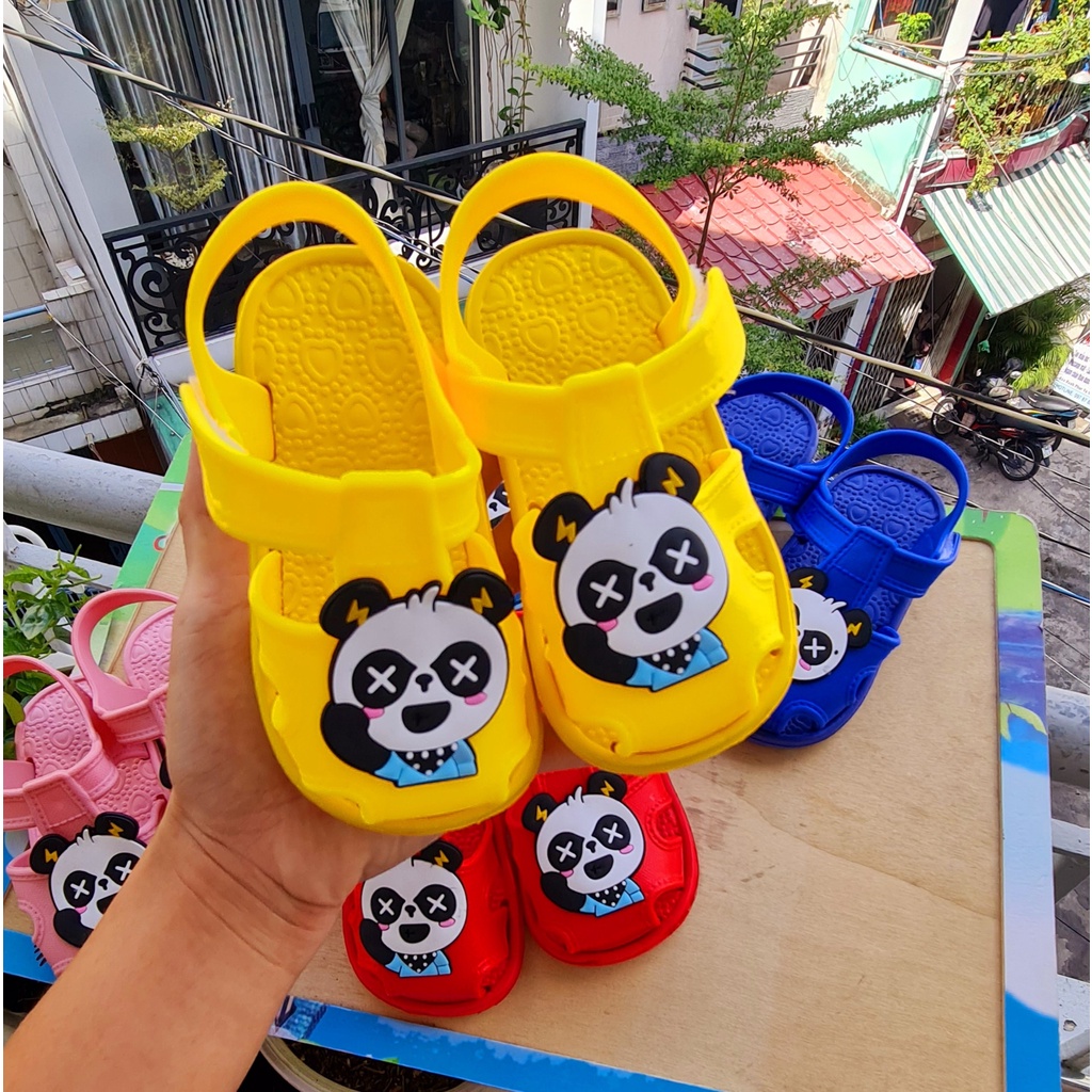 Giày quai dán gấu trúc đen chất liệu cao su siêu nhẹ cho bé trai bé gái