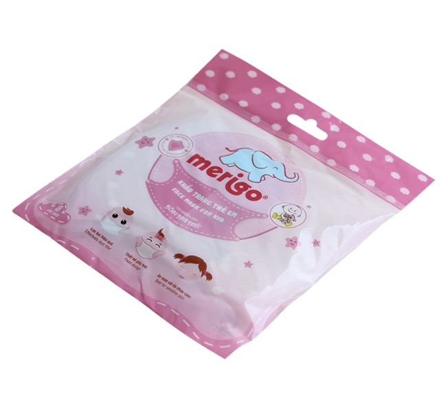 Khẩu trang trẻ em Merigo Bông Bạch Tuyết gói 8 cái - Ôm sát, vừa khuôn mặt, kháng khuẩn, chống khói bụi, bẩn, vi khuẩn