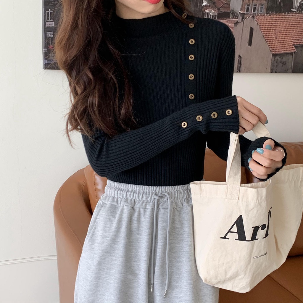 Áo len tay dài cổ cao thời trang xinh xắn cho nữ