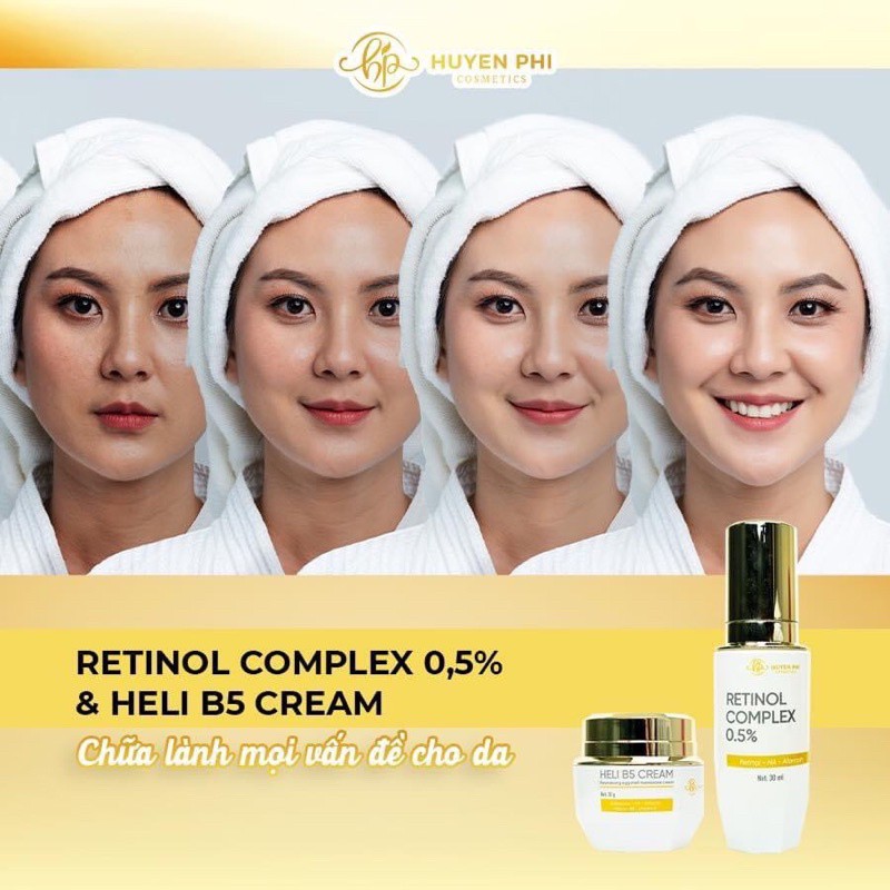 Bộ Tái Sinh Huyền Phi Retinol Complex 0.5% Kem Phục Hồi Heli B5 - Tái Tạo Chống Lão Hóa Cấp Ẩm Phục Hồi Da Dưỡng Trắng