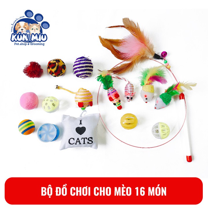 Bộ đồ chơi 16 món cho mèo Kún Miu