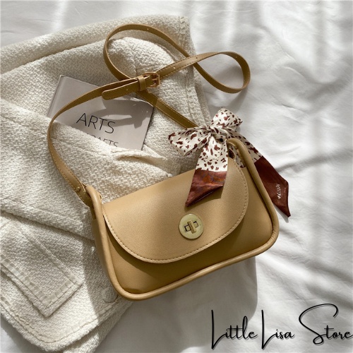 Túi xách nữ, túi đeo chéo họa tiết đơn giản, da trơn có nắp khóa Little_Lisa_Store 002
