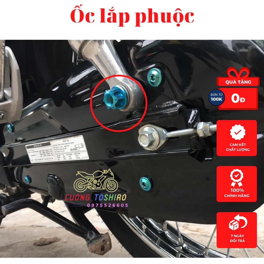 Ốc titan Gr5 gắn phuộc giảm sóc sau xe wave 50cc 100cc 110cc sịn 2 màu lục bảo tím cuongtoshiro