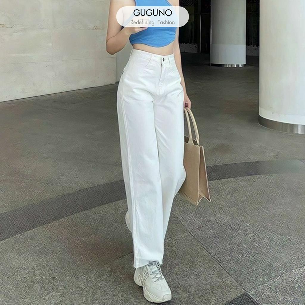 Quần jeans nữ ống rộng GUGUNO (Mẫu thật)