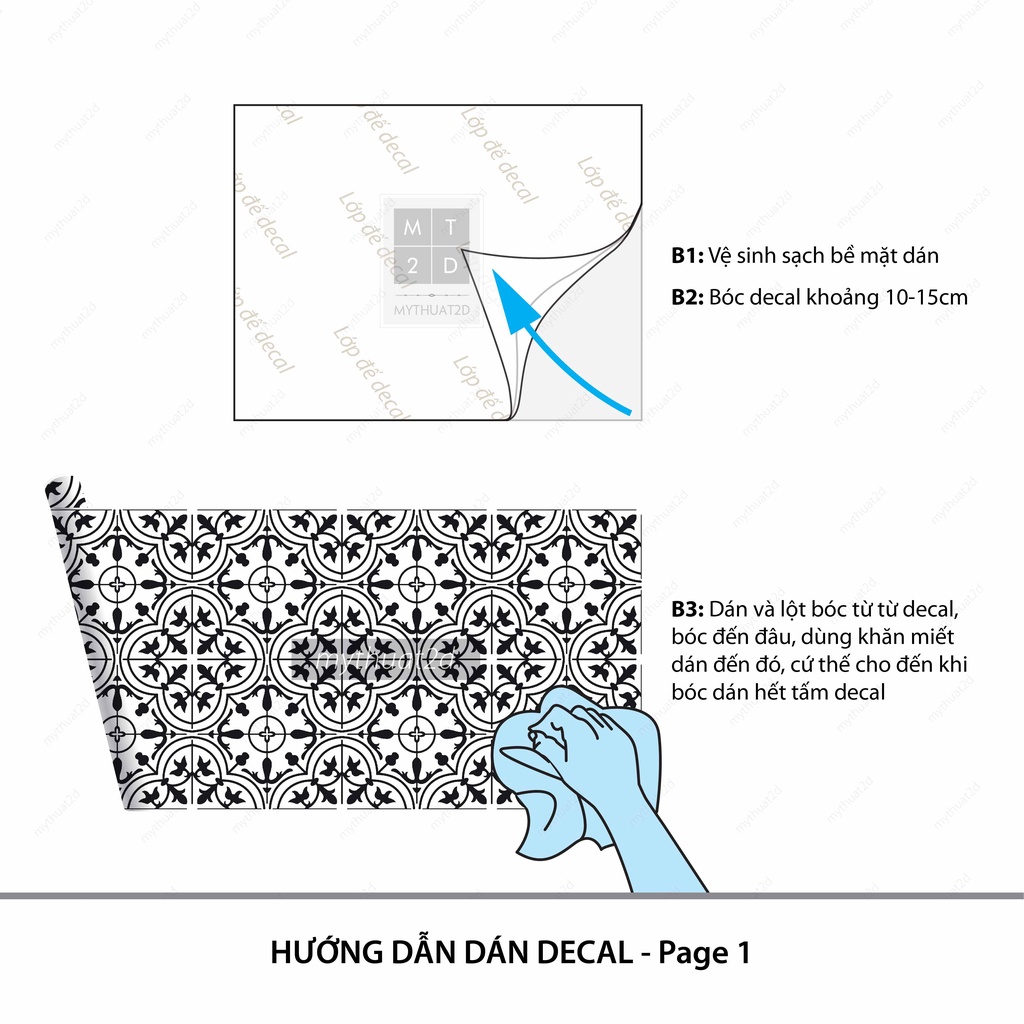 Decal gạch bông dán Sàn nhà hoa văn 1 hoạ tiết Black Color - mã FL270