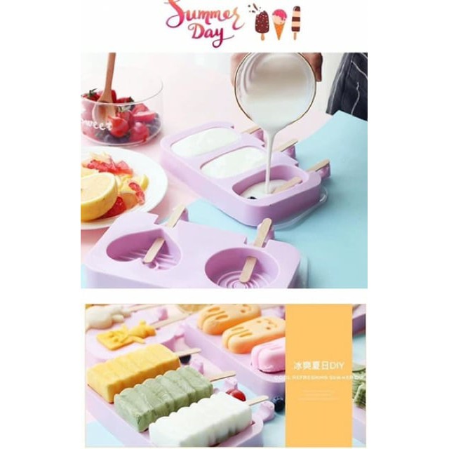 Khuôn kem silicon cute tặng kèm 50 que