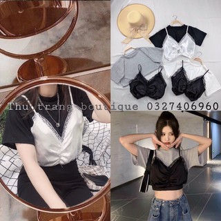 Set croptop áo phi bóng rút dây mặc được 2 kiểu