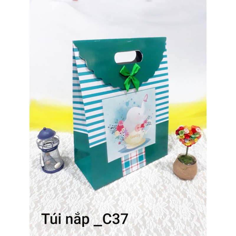 10 túi giấy nắp nơ xinh 28x37 hông 13.5cm