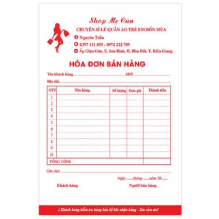 Combo 50 q hoá đơn bán hàng, phiếu ship hàng in theo yêu cầu