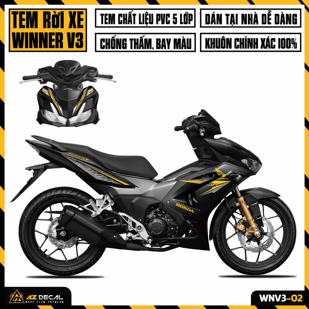 Tem Xe Winner V3 - Winner X 2022 Cao Cấp | WNV3-02 | Decal Chế Dán Xe Đen Trắng Đỏ Xám, Chống Nước, Chống Phai Màu