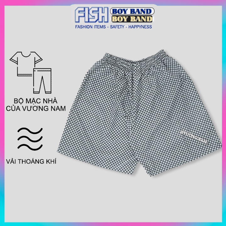 Quần đùi nam caro mặc nhà may kỹ lưỡng cotton ống rộng FF85C