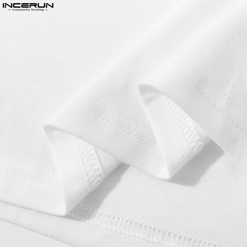 INCERUN Áo Thun Tay Ngắn Cổ Tròn Màu Trắng Thiết Kế Đơn Giản Thời Trang Dành Cho Nam