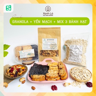 [Combo Eatclean] Granola Ăn Kiêng Siêu Hạt + Yến Mạch Giảm Cân + Bánh ăn kiêng mix 3 vị Xanh Lá