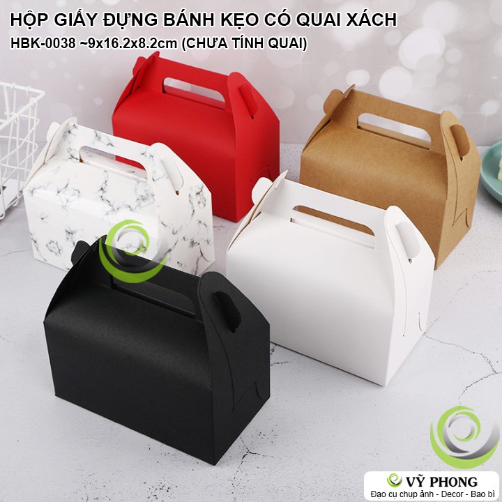 HỘP GIẤY ĐỰNG BÁNH KẸO GIẤY CRAFT / GIẤY TRẮNG MÀU CÓ QUAI XÁCH HỘP KRAFT ĐỰNG BÁNH KEM BÁNH CUỘN HBK-0038