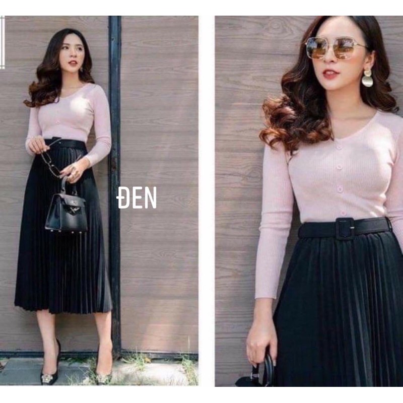 Chân Váy Xếp Ly Kèm Đai