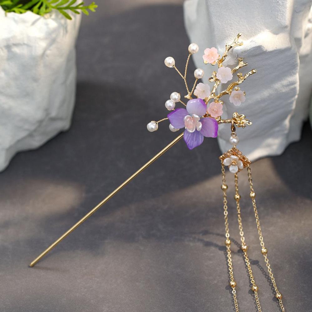 QQMALL Trâm Cài Tóc Handmade Đính Hoa Phong Cách Trung Quốc