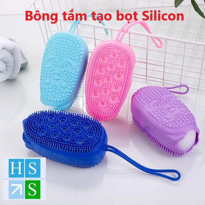 Bông tắm tao bọt silicon 2 mặt (Giao mầu ngẫu nhiên) - Mút tắm mềm mại tẩy da chết , dùng hiệu quả