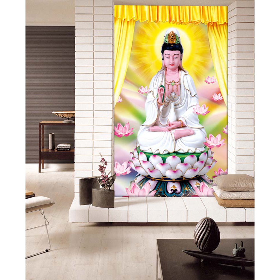 Tranh Thêu Chữ Thập 3D Quan Âm Ngồi Tòa Sen A1122 (Khách tự thêu) KT:36x50cm