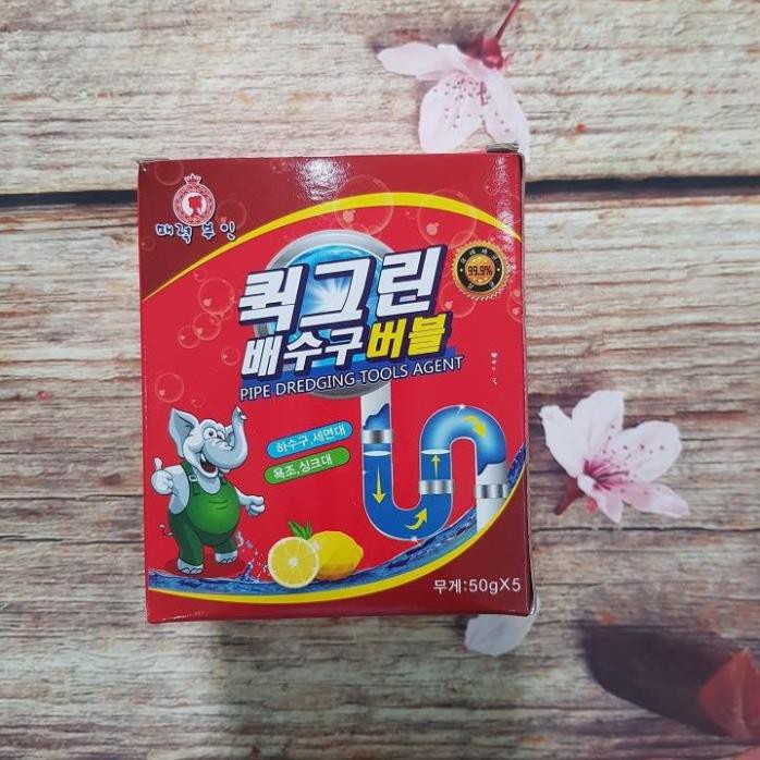 [SẴN HÀNG]   Bột thông tắc bồn cầu, thông cống con voi Hàn Quốc siêu mạnh (Hộp 5 gói x 40gram)