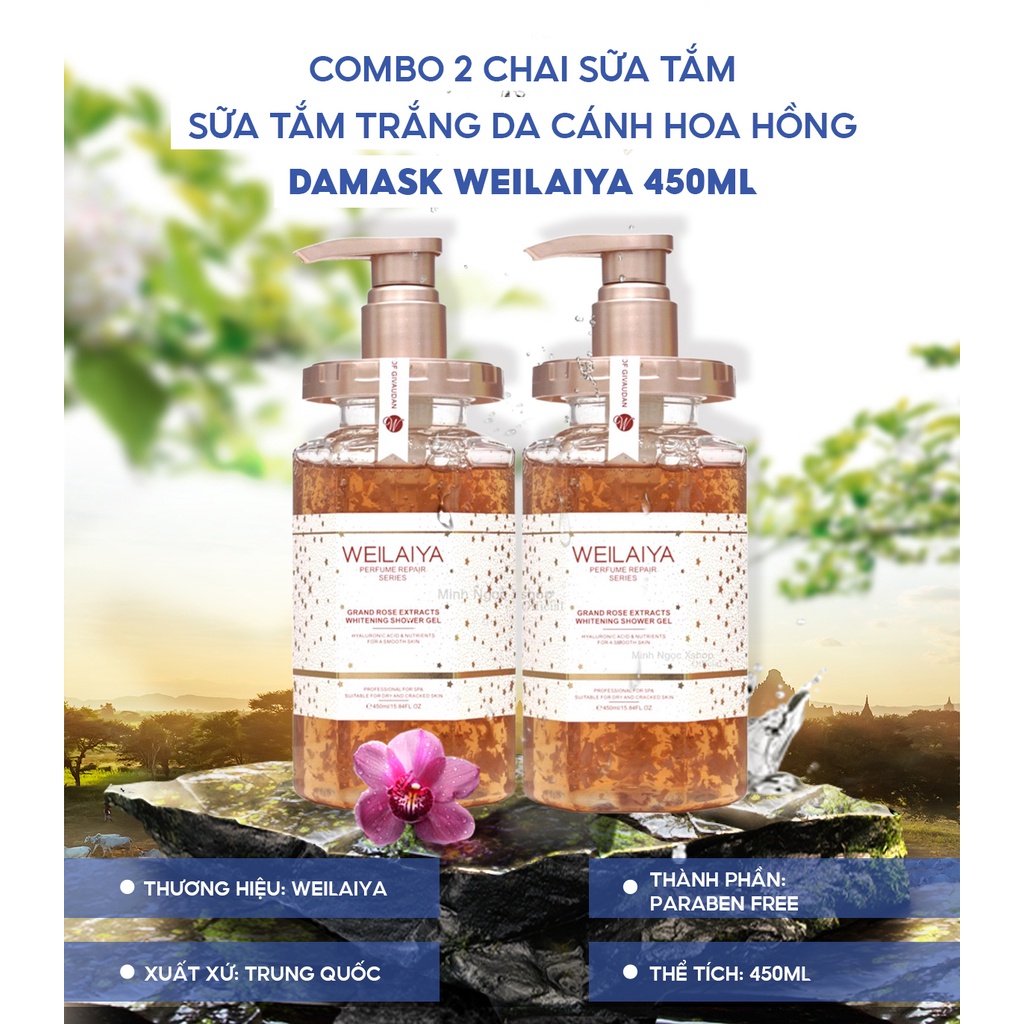Combo 2 chai sữa tắm trắng da cánh hoa hồng DAMASK WEILAIYA GRAND ROSE EXTRACTS WHITENING SHOWER GEL 450ml