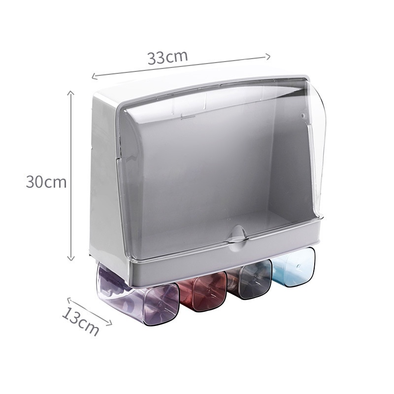 Kệ đựng mỹ phẩm, dụng cụ nhà tắm kèm 4 ly có nắp chắn nước gắn tường tiết kiệm diện tích