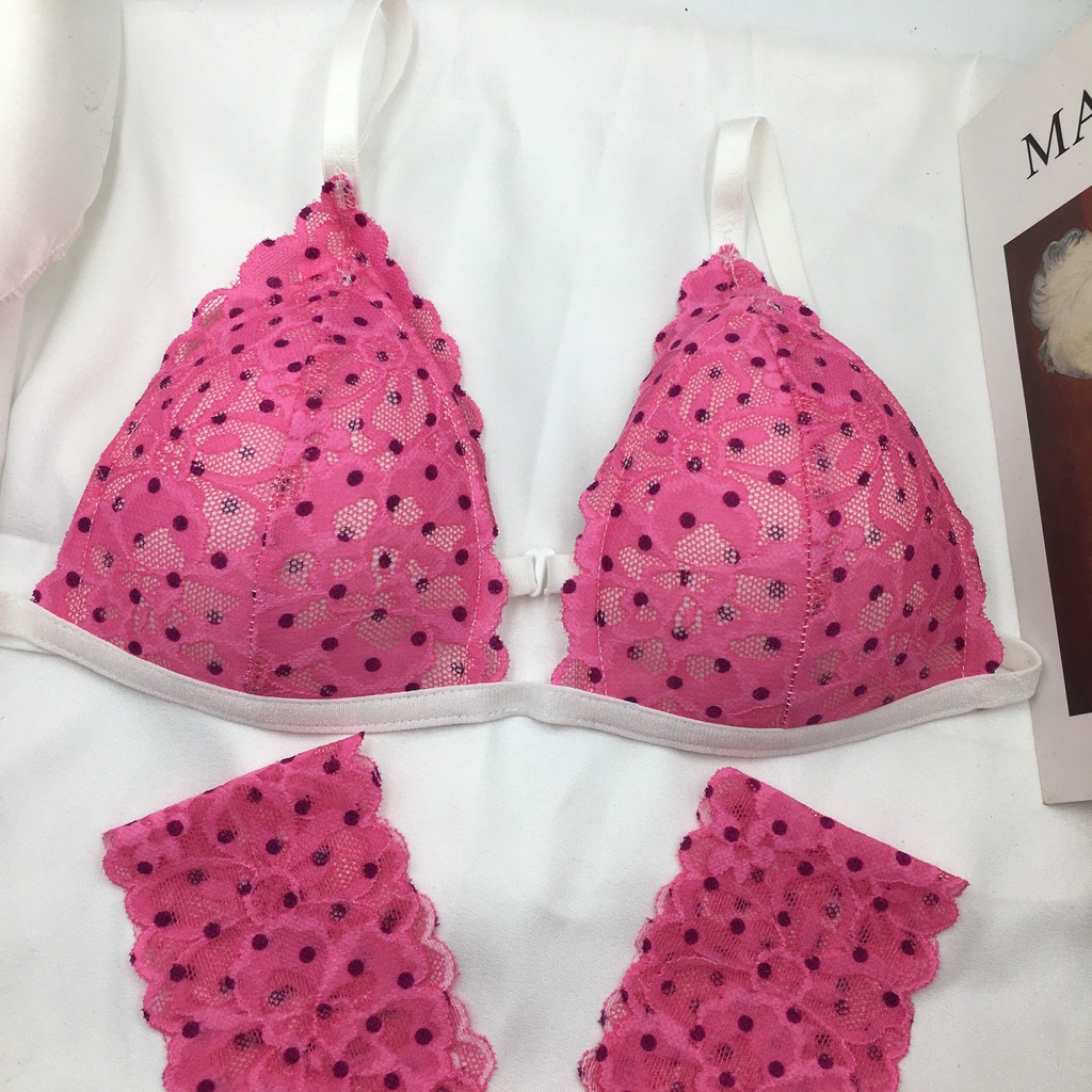 Đồ lót nữ sexy màu hồng chấm bi chất liệu ren cao cấp hàng thiết kế gồm quần+áo