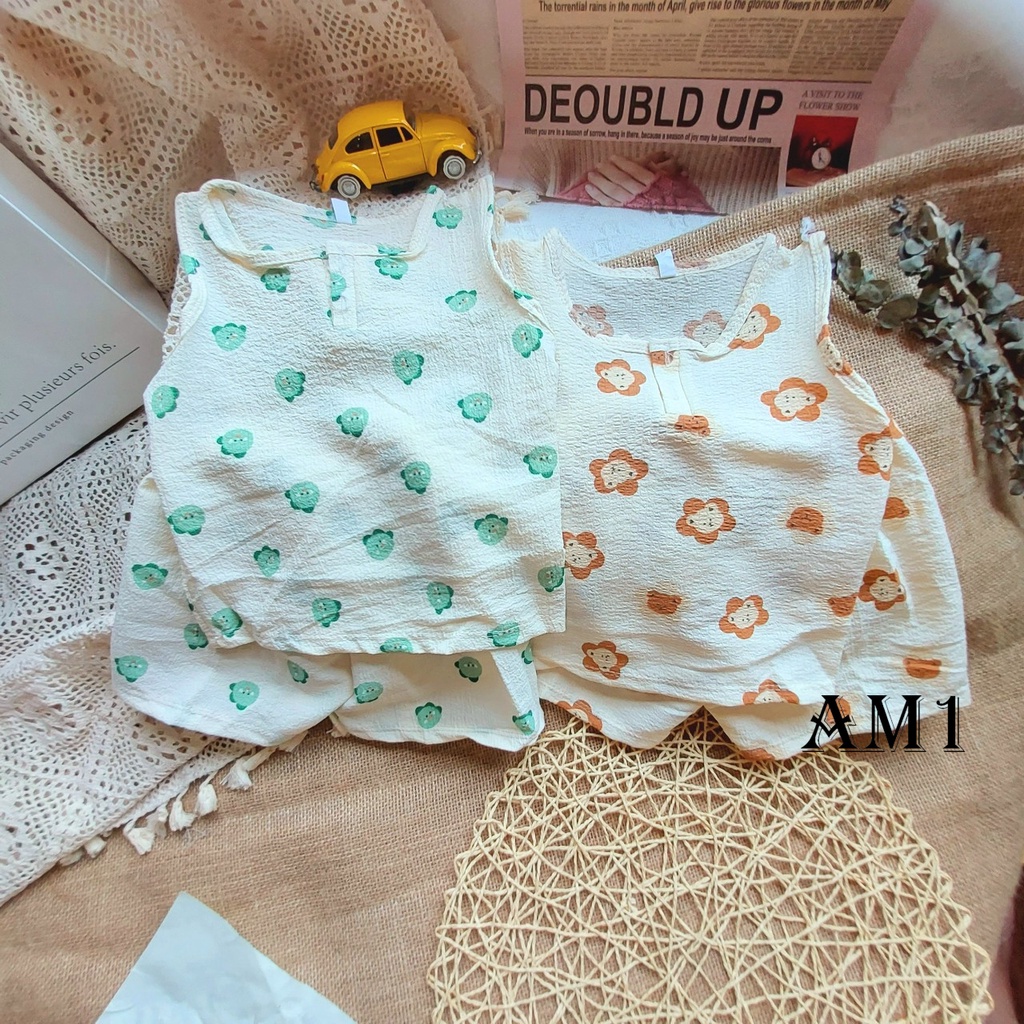 Đồ bộ quần áo ba lỗ cho bé sơ sinh đến 16kg chất đũi xôp muslin QATE753