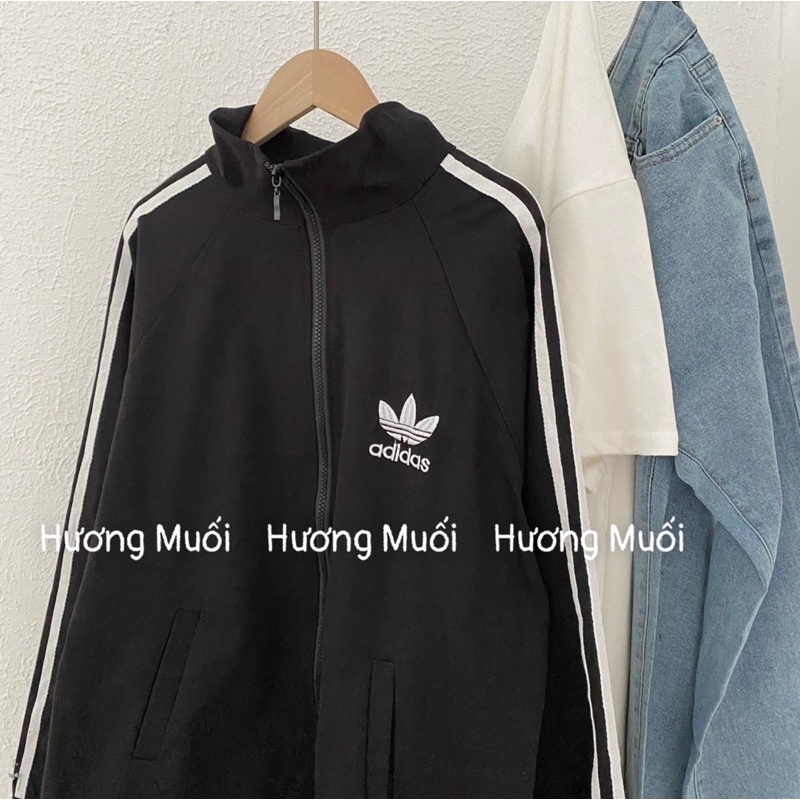 Áo khoác thêu logo phối sọc tay thể thao