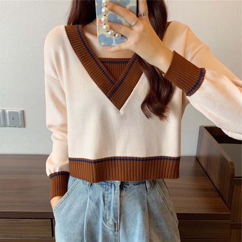 [CROPTOP] Áo Len Nữ Cổ V Dáng Ngắn Phong Cách Hàn Quốc | BigBuy360 - bigbuy360.vn