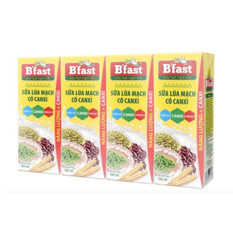 B'Fast sữa lúa mạch canxi 4x hộp180ml