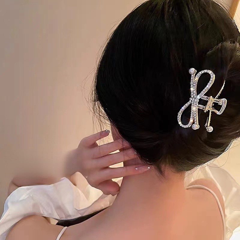 Kẹp Tóc Kim Loại Hình Nơ Đính Ngọc Trai Nhân Tạo Ngọt Ngào Cho Nữ