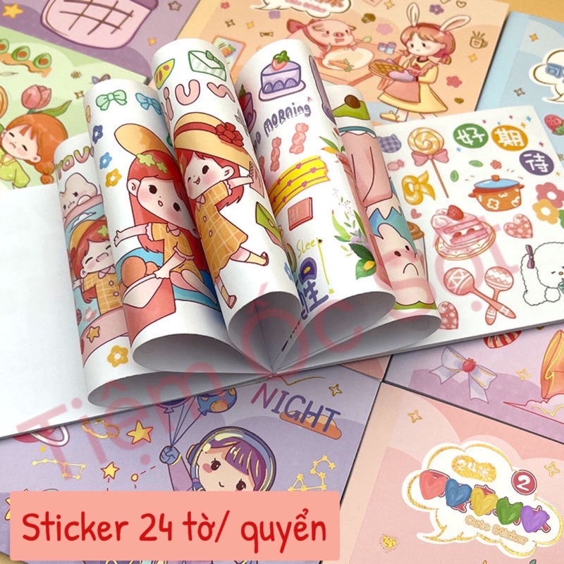 Hình dán sticker quyển 24 tờ hoạ tiết bé gái dễ thương Tiệm Ốc Sột
