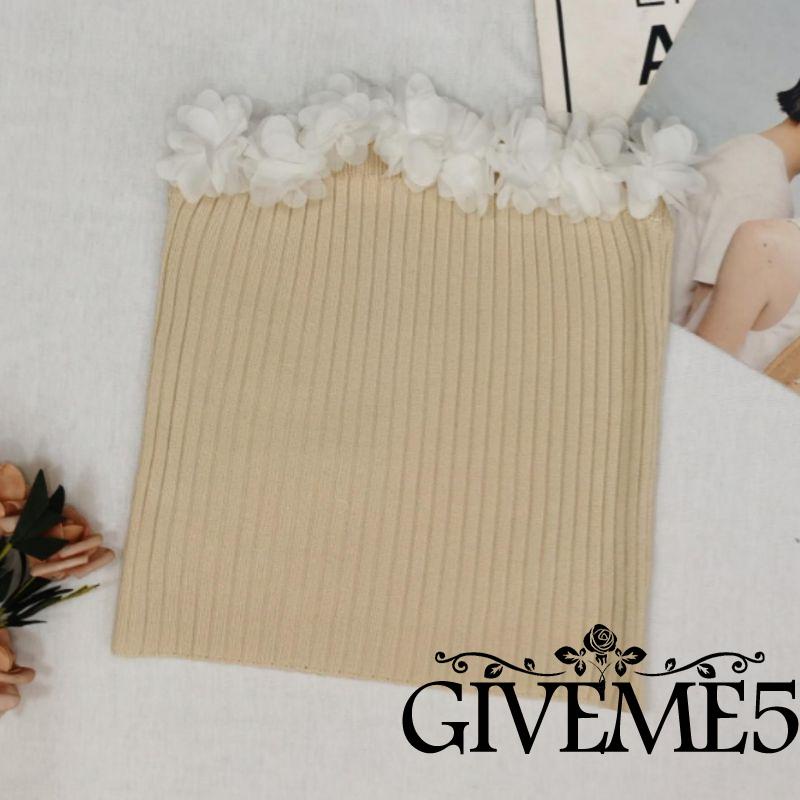 GIVEME-Women´s Tube Tops, Flower Neckline Sleeveless Strapless Slim Fit Ribbed Summer Tops