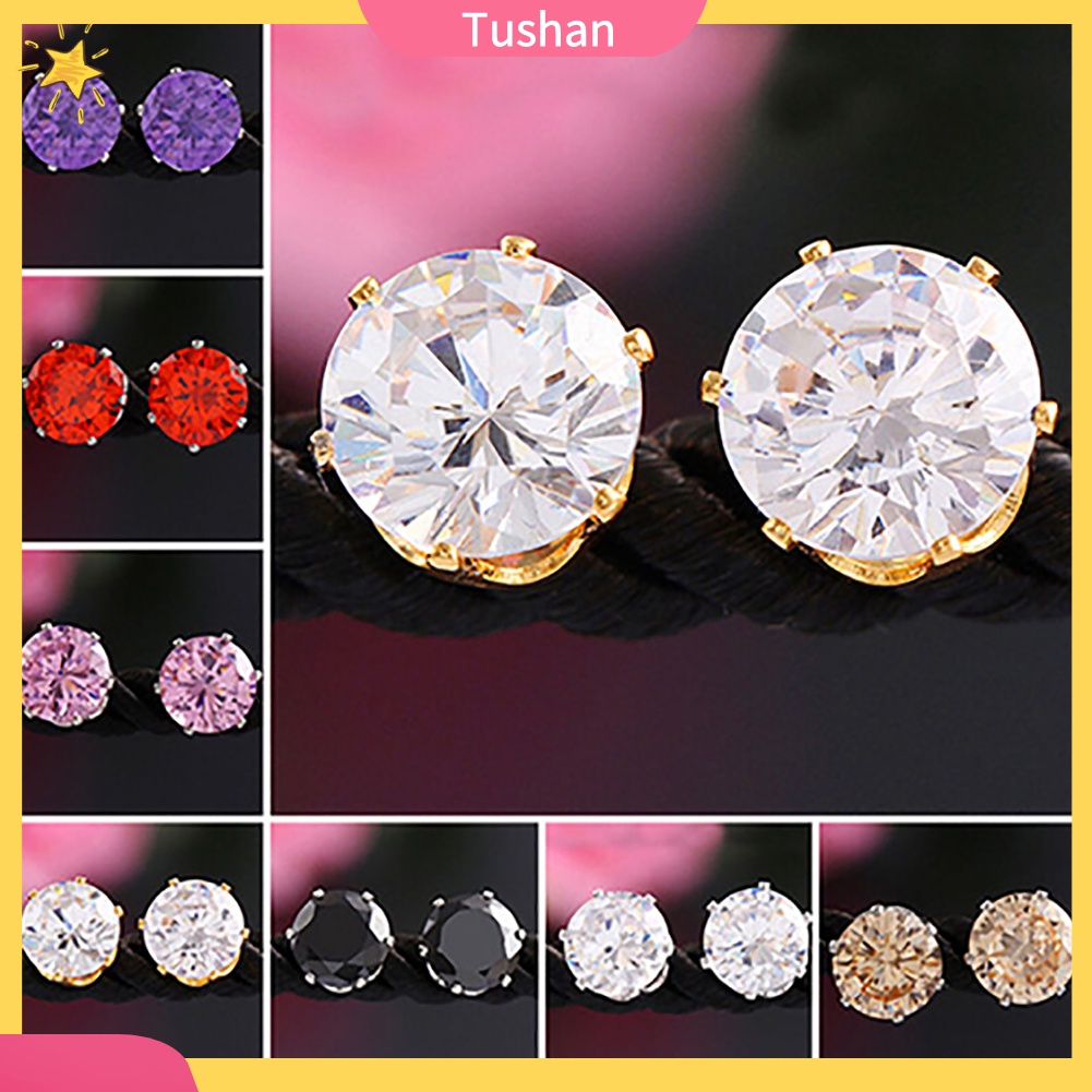 Bông tai đính hạt đá zircon tròn lấp lánh thời trang cho nam và nữ