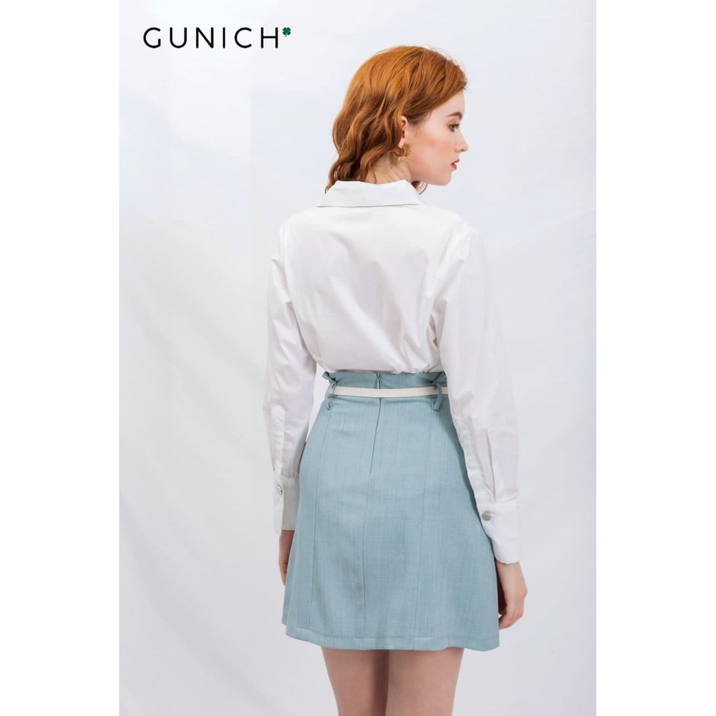 Chân váy mini xanh blue, cạp cao xếp ly, Chất vải đứng form, mềm mịn cao cấp GUNICH
