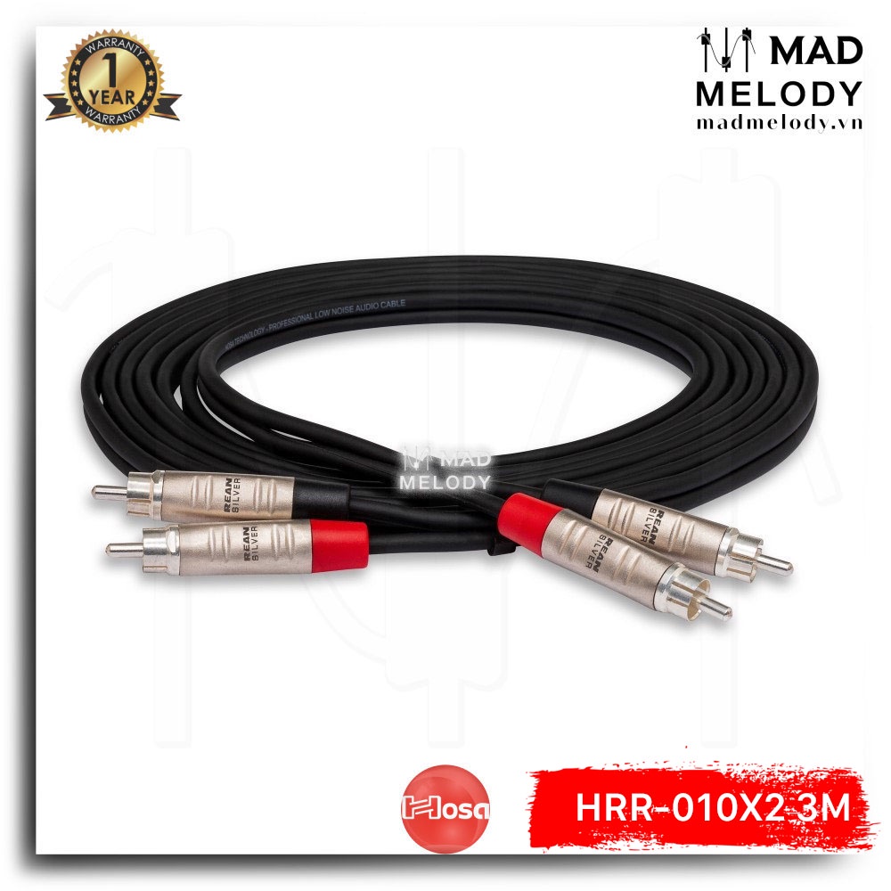 Hosa Pro Stereo Interconnect HRR-010X2 (3m) (REAN 2RCA - 2RCA) [Dây cáp tín hiệu bông sen RCA xịn, NEW & chính hãng]
